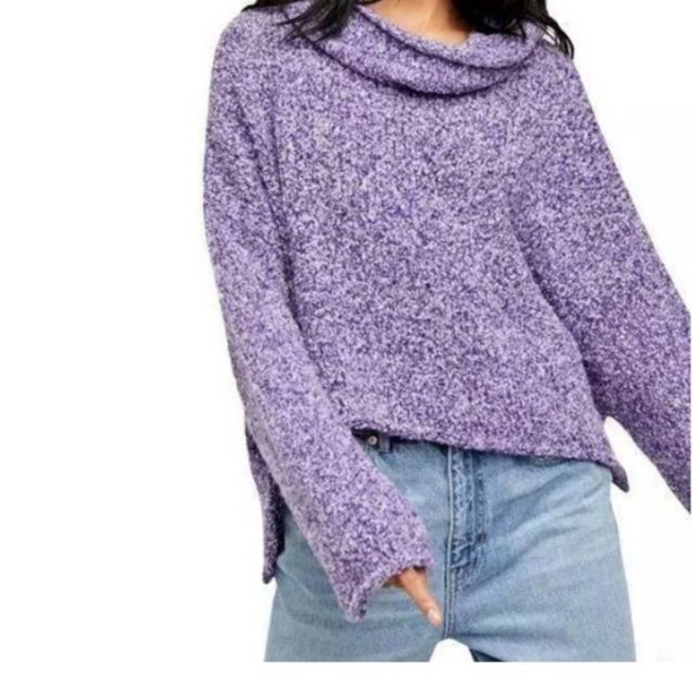 FREE PEOPLE "BFF" Chunky Cowl Neck Sweater Purple Boxy Fit Size XS Oversized